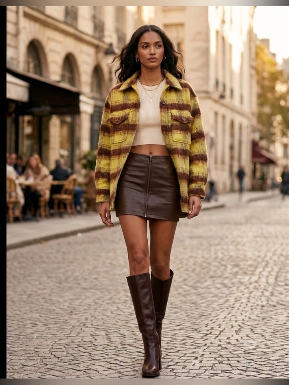 &merci Mustard Brown Plaid Preppy Shacket Cozy Oversized Lagenlook Boho Jacket M